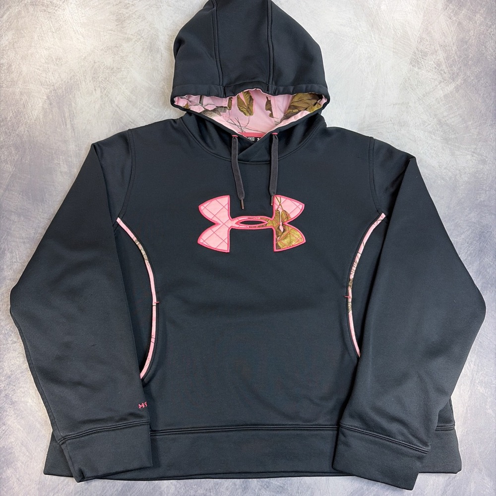 Under Armour Hoodie Womens 2XL Black Pink Realtree Camo Storm Sweatshirt